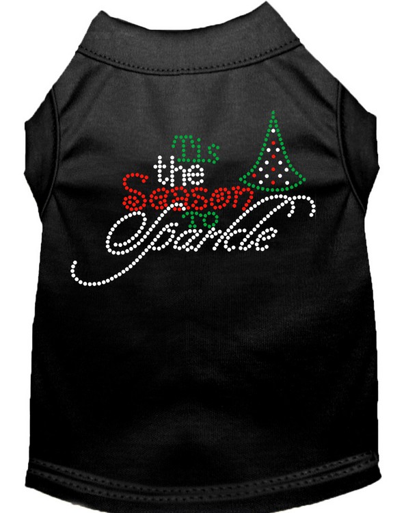 Tis the Season to Sparkle Rhinestone Dog Shirt Black Med